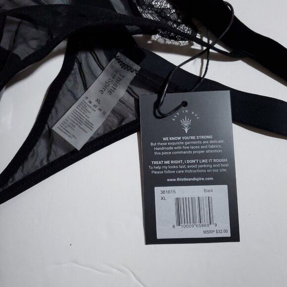 Thistle and Spire Sidney Keyhole Velvet Lace Thong Black Size XL 381615 - Picture 4 of 5